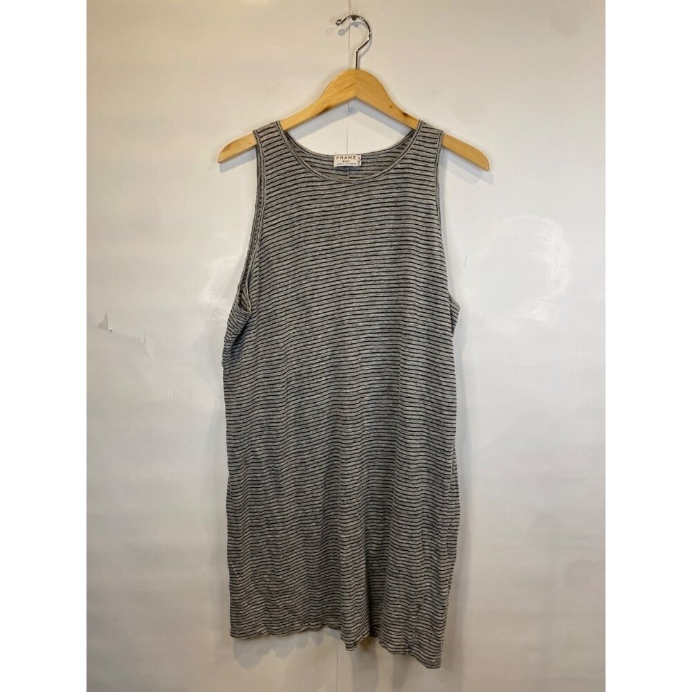 Frame Sleeveless Striped Tank Dress 100% Linen Gray Black A Line Size Medium